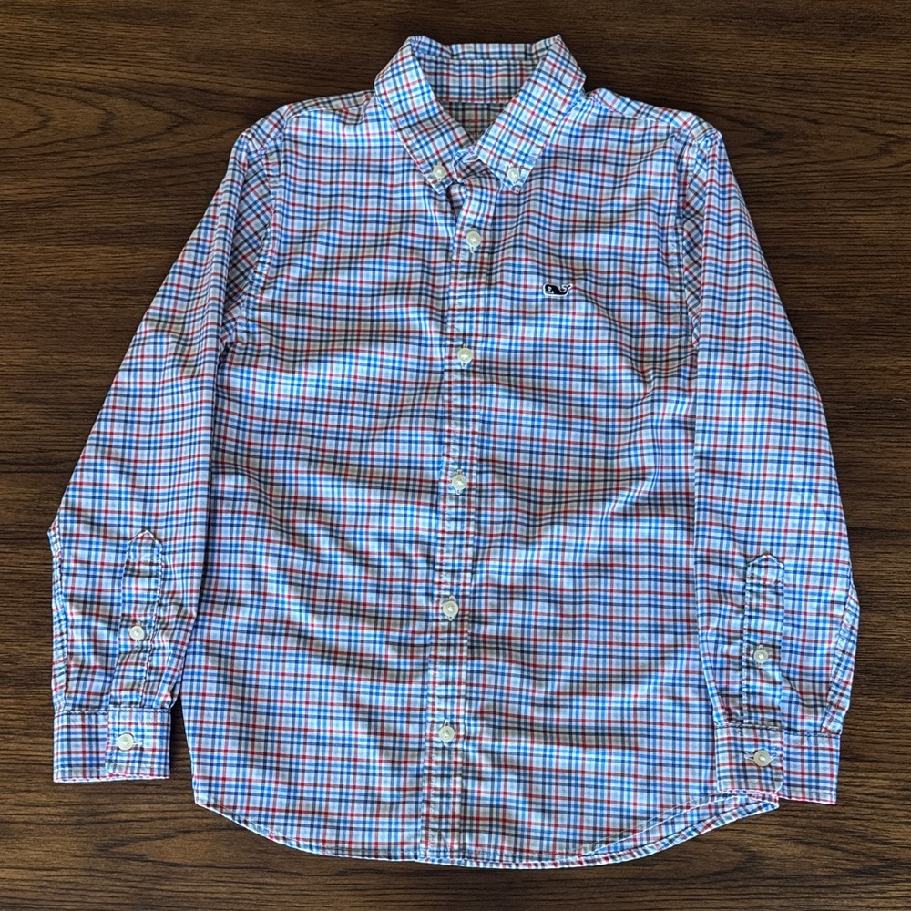 Boy’s Button-Down Plaid Shirt - Blue & Red